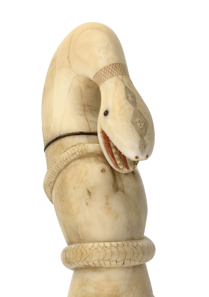 Scrimshaw marine ivory therianthropic pie crimper, which sold for $15,000 ($18,900 with buyer’s premium) at Eldred’s.
